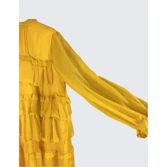 Sunflower Yellow Tiered Ruffles Mini Dress | 60s-Style Retro Cocktail - Picture 7 of 9